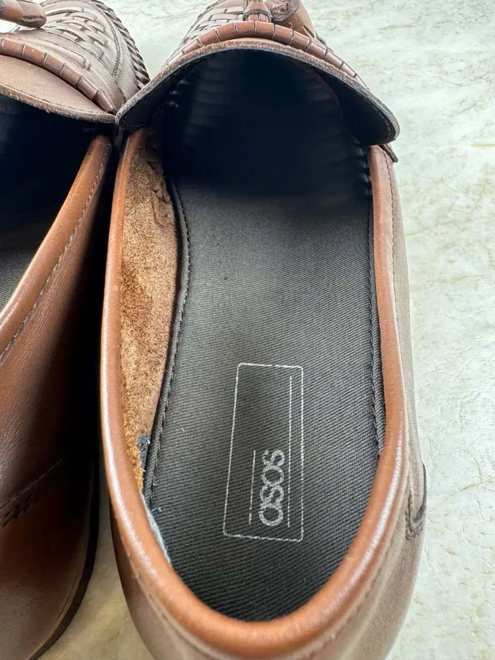 ASOS Men’s Brown Leather Woven Tassel Loafers Size 11 Slip On Dress Casual Shoes